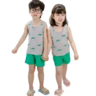 Boys Custom Summer Sleeveless 100 Cotton Tank Top And Panty Shorts 2 Piece Set For 3 To 8 Years Kids Boys Girls