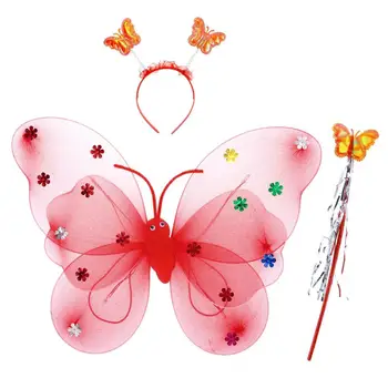 LED Light Up Butterfly Wings Fairy Wand and Headband Red Girls Fairy Princess Costume party decorations