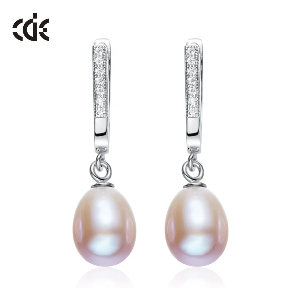 Micro Pave Freshwater Pearl Silver Oval Earring For Women