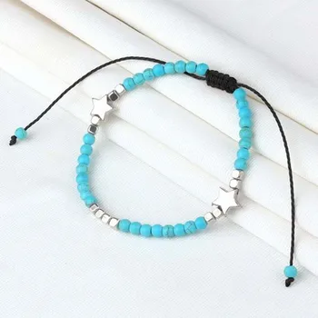 Bohemian Native American Style Hand Woven Rope Charms Anklet Aesthetics Accessories For Women Girls Ansell Blue Stone pulsera