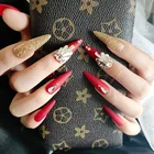 False Press On Nails False 24pcs/box Reusable False Nail Luxury Red France Stiletto Press On Nails Long