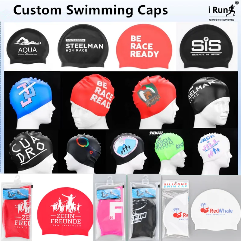 iRun Adult Durable Silicone Swimming Caps Seamless Custom Logo Long Hair Elastic Silicone Caps for Women