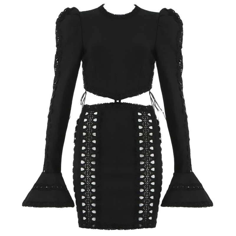 2023 autumn and winter new long-sleeved knitted skirt sexy waist bag hip dress for ladies