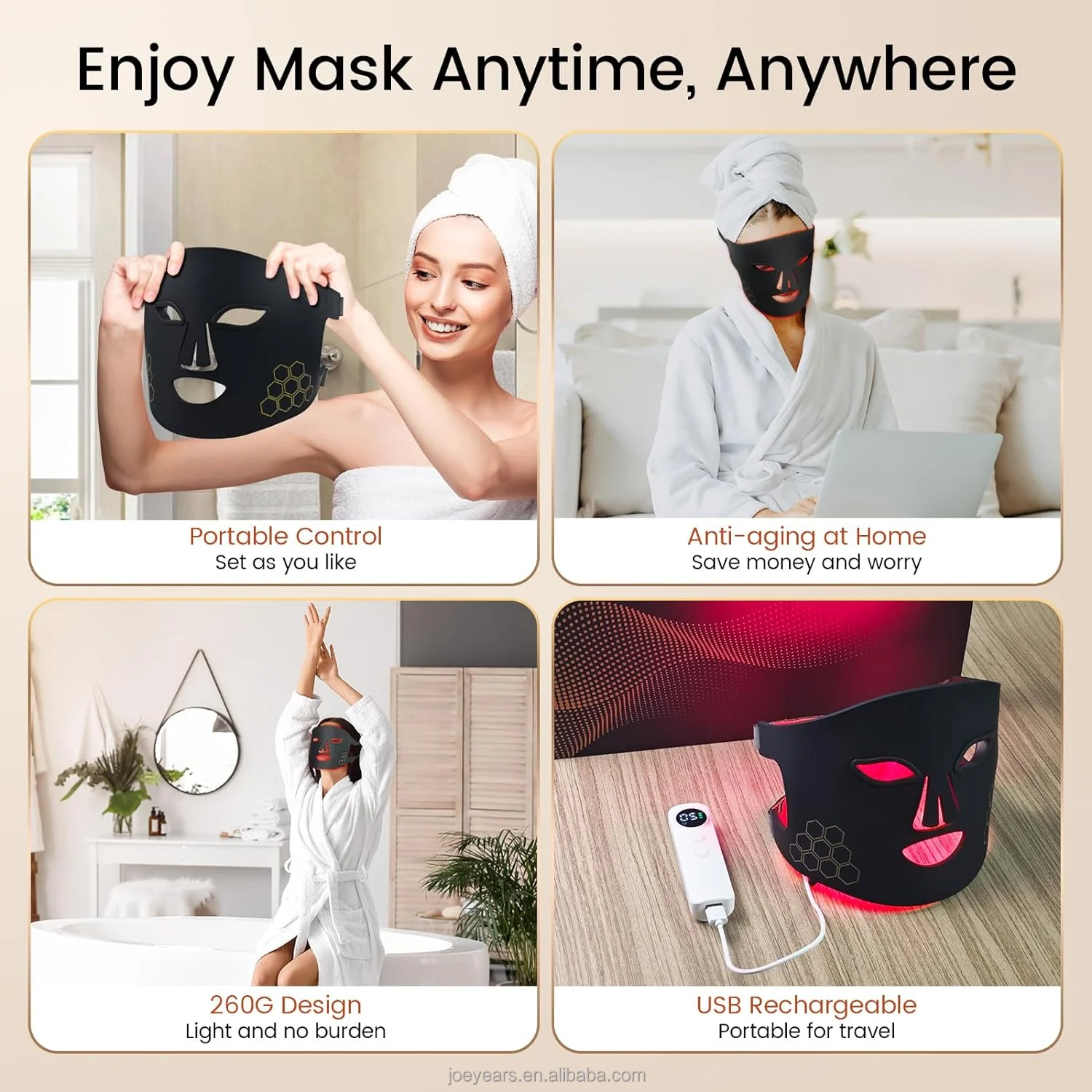 LED Photon Beauty Mask Instrument 216pcs LED Beads Facial Beauty Mask Infrared Red Light Therapy Face Mask