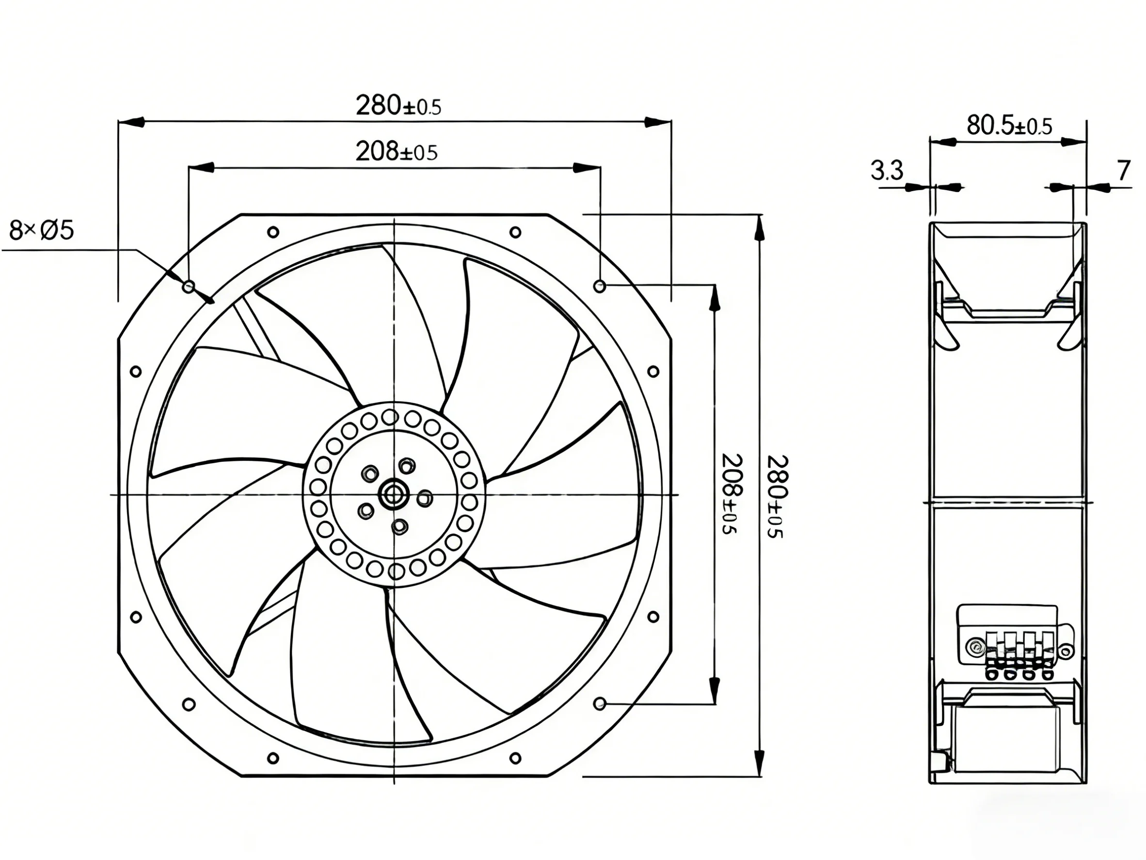 Axial Cooling Fan, W2E250-HL06-21, 220-240V, 0.51/0.66A, 28080 - detail 8