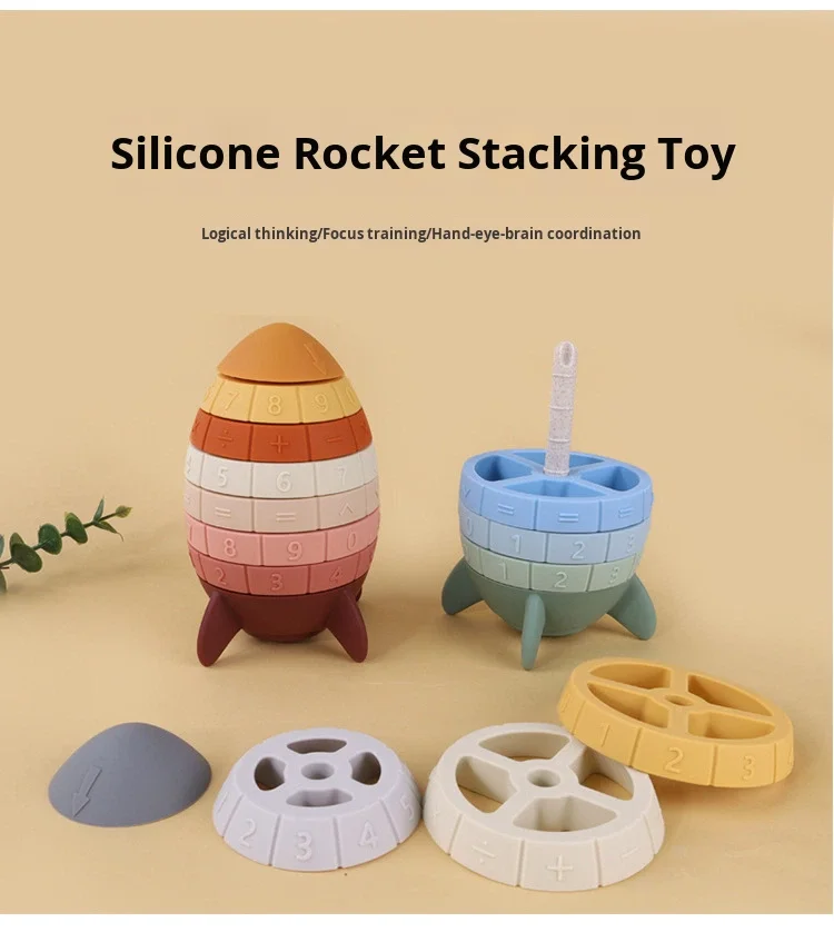 Rainbow Rocket Stacking Block Set Soft Eco-Friendly Silicone Educational Toy for 5-7 Years manufacture