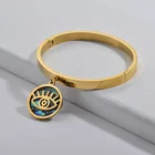 Bangles Bangles Baoyan Fashion Gold Plated Evil Eye Hasma Hand Pendant With Blue SeaShell Bangles Bracelets