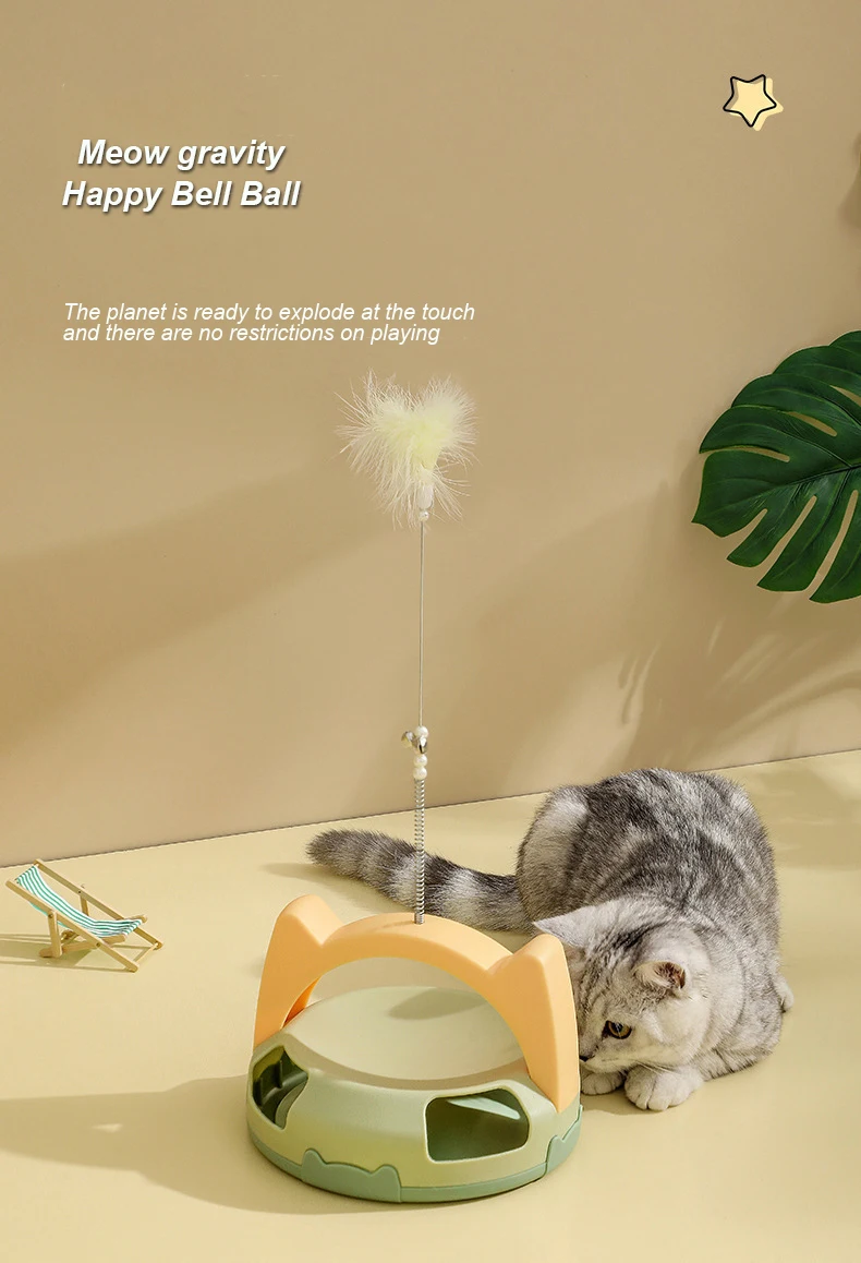 Cat Teaser Toys Feather Ball Cat Toy Stick Spring Feather Bell Self-help Relief Boredom Pet Cat Interactive Turntable Toys details