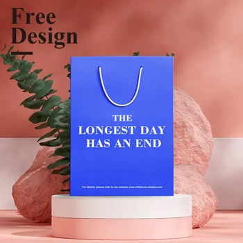 Blue Paper Shopping Bags With Handle,Customized Size Available,Disposable Custom Logo Packaging Paper Bags