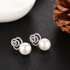 Pearl Silver Environmental Friendly White Color Pearl Stud Ear Rings For Women Silver Earring Designs