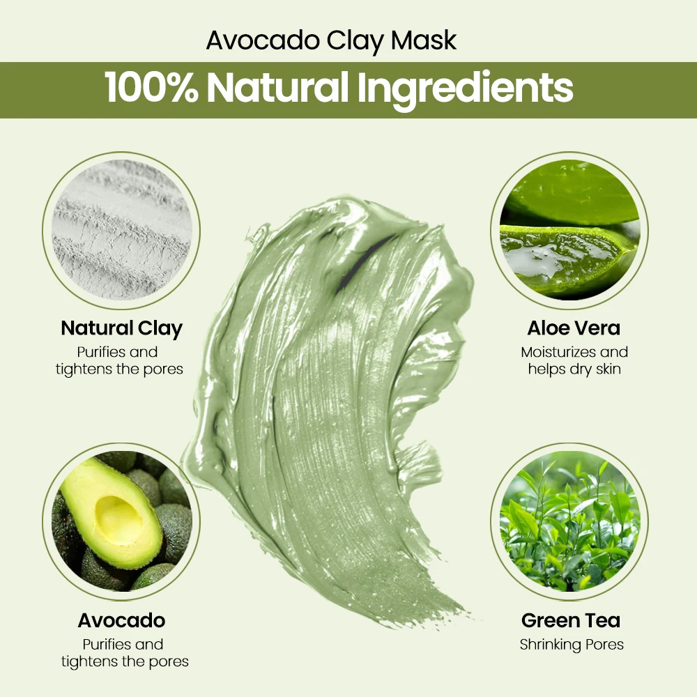 Manufacturers Best Natural Skin Care Mask Products Facial Pores Deep Cleansing Anti Acne Avocado Face Green Clay Mask Facial