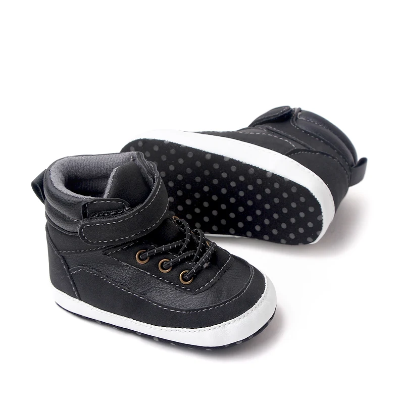 High Top Dark PU Surface Warm Boy Baby Autumn and Winter Thermal Walking Shoes manufacture