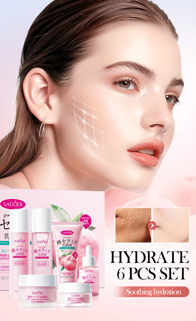 product sadoer private label combination skin care set nicotinamide peach lactobacillus nourishing face cream-2