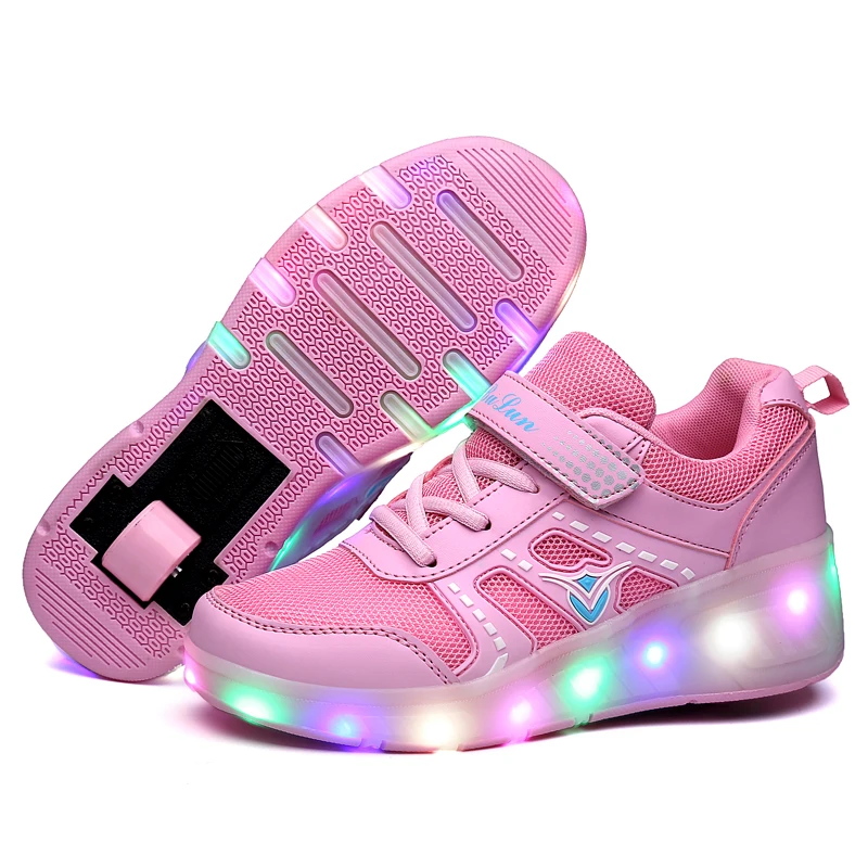 Hanglin Trade Boys Girls LED Light Up Shoes with Wheels Roller Sneakers Skate Shoes