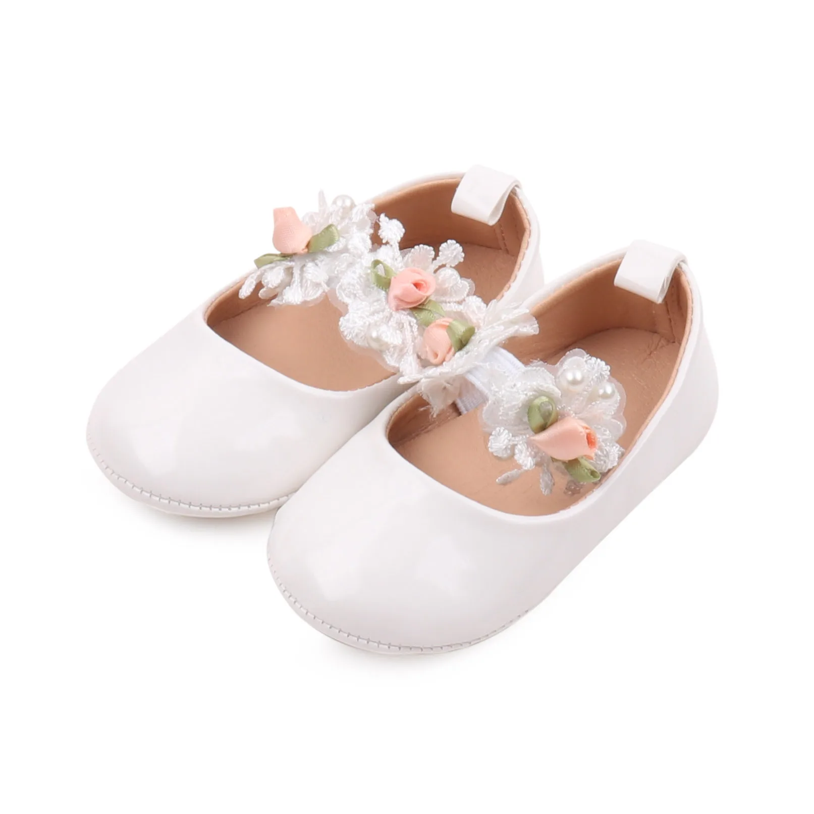 Baby Girls Solid Color Princess Design with Lace Flower and Elastic Band Breathable Toddler Shoes factory