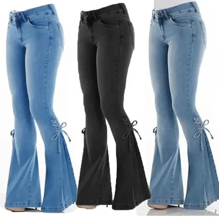 Fashion jeans slim casual wide leg pants high waist section blue long jeans 2023 women's wear