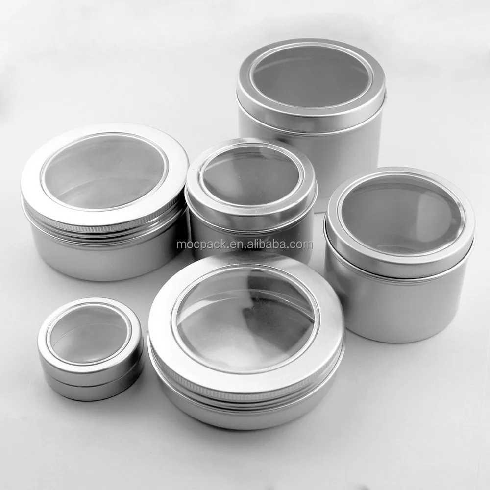 product aluminum storage box with window round metal jar aluminum tin jar with screw top-29