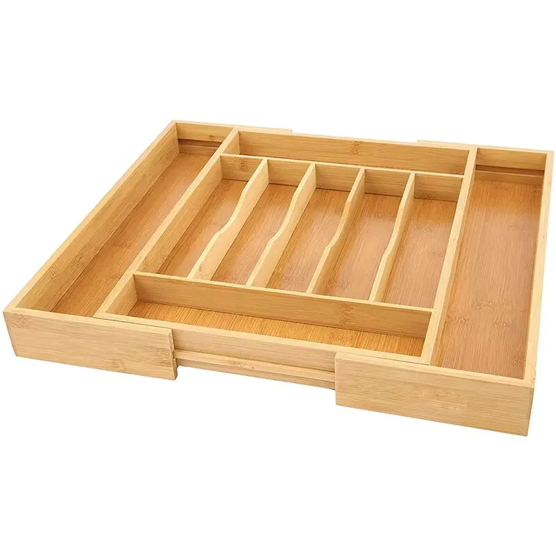 product wholesale 9 compartments bamboo cutlery tray organizer expandable utensil holder and cutlery tray kitchen drawer organizer-3