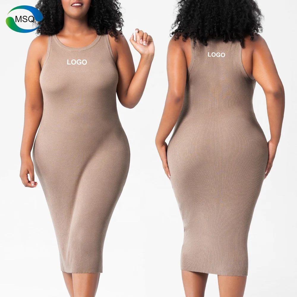 Custom 3XL plus size women's clothing Knitted Casual Dresses Women Sleeveless Loose Soft Ribbed seamless Fitness Long Dress