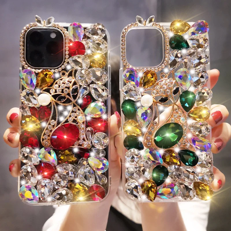 Luxury Rhinestone Case Phone Shell For iPhone 15 Pro Max Glitter Women Girl Bling Diamond Phone Cover For Samsung Note20 A73 A54