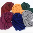 Hijab Factory Direct Cotton And Linen Solid Color Crinkle Short Beard Muslim Cotton Scarf Hijab