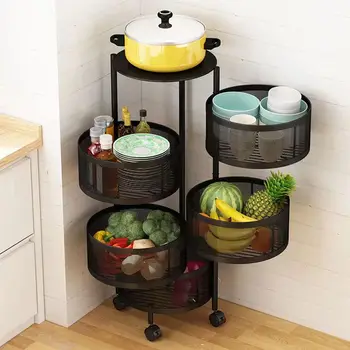 Rotating kitchen shelving Free installation of floor to floor multi-layer vegetable shelves household fruit snack shelves