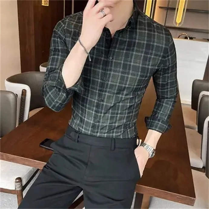 Smooth And Elastic Men's Shirts 2024 High Quality Long-sleeved Turn Down Collar Button Blouse Office Casual Business Fit Tops