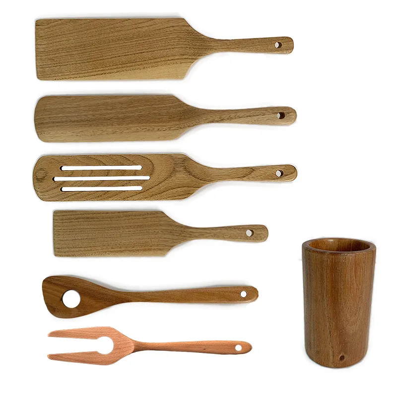 2021 New acacia  teak wood spatula set kitchen utensils set