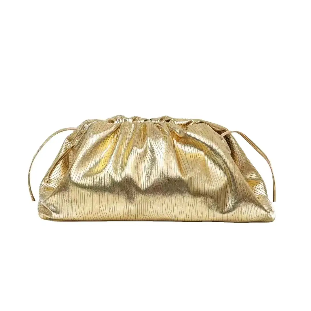 Wholesale Fashion Luxury Leather Fancy Pleated Cloud Bag Women'S Gold Evening Clutches Bags