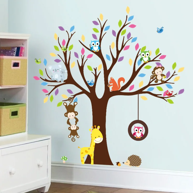 Lion Giraffe Owl Flower Tree Cartoon Wall Sticker Decal Kids Room Nursery Decor 