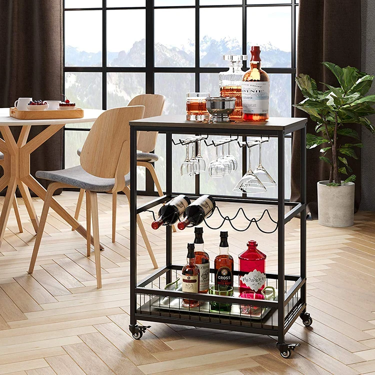 Durable Wooden Kitchen Display Storage Shelf Rack Space-Saving Iron Wire Wine and Food Organizer