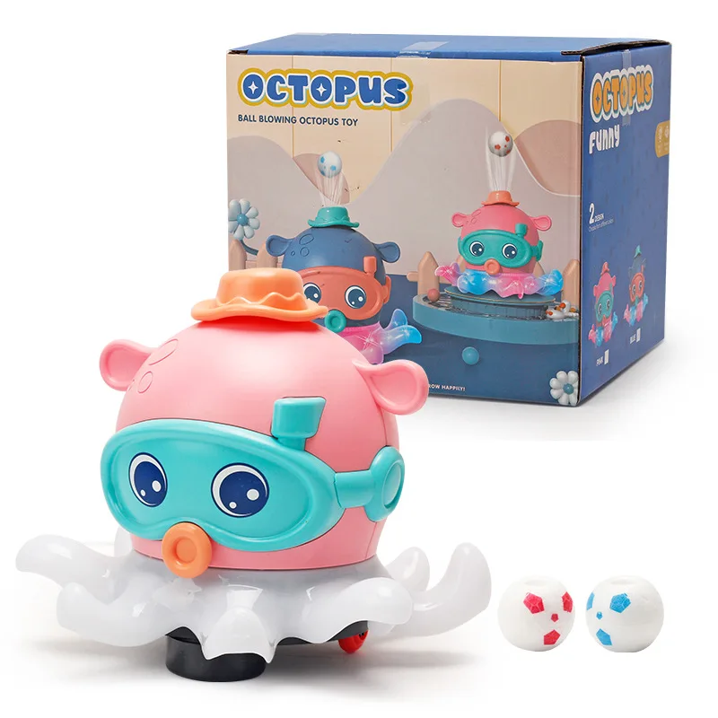 Electronic Cute Walking Octopus Blowing the Ball Universal Drive Car Luminous Octopus Electric Toy With Sound Light