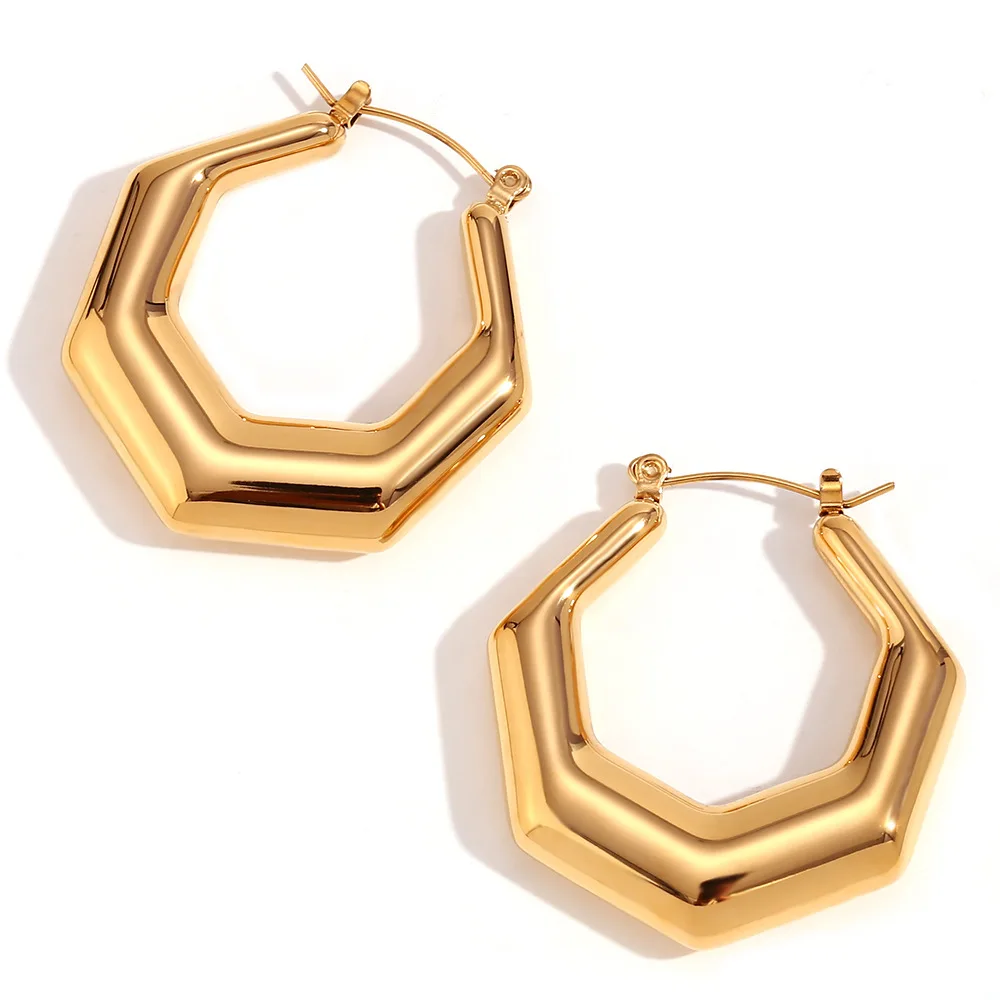 Hip Hop Stainless Steel Gold plated punk Polygon square pendant oversized geometric hoop earrings