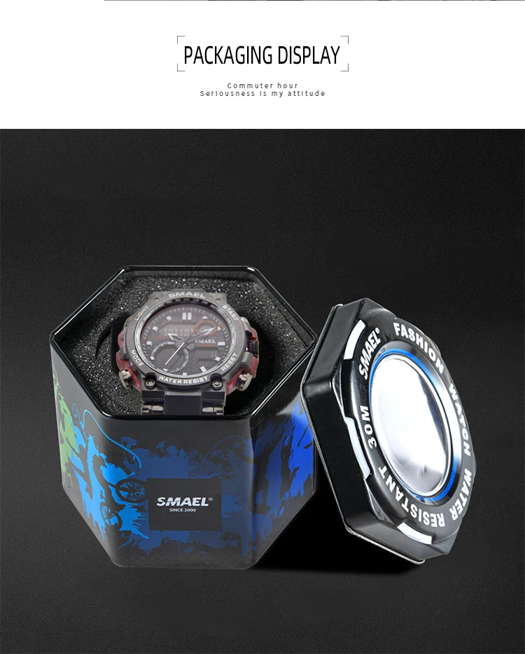 SMAEL 8093 Sport Watch Men Watches Waterproof 5Bar Dual Time Men's Watches Shock Resistant Alarm Clock montre homme
