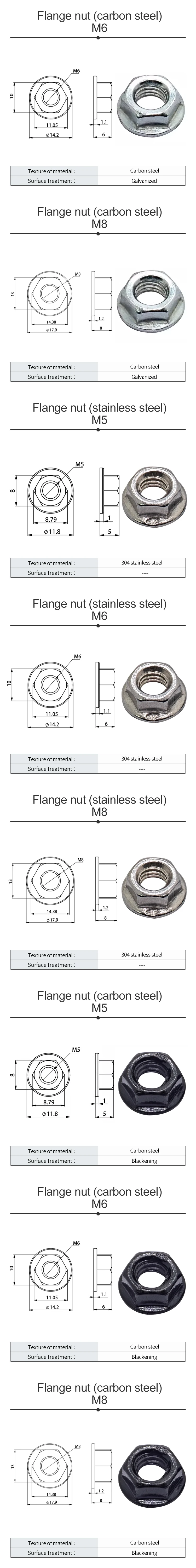 Aluminum Profile Accessories with Hexagonal Pad, Stainless Steel Flange Nut, Anti slip Flower Tooth Nut, M5M6M8 Nut Carbon Steel manufacture