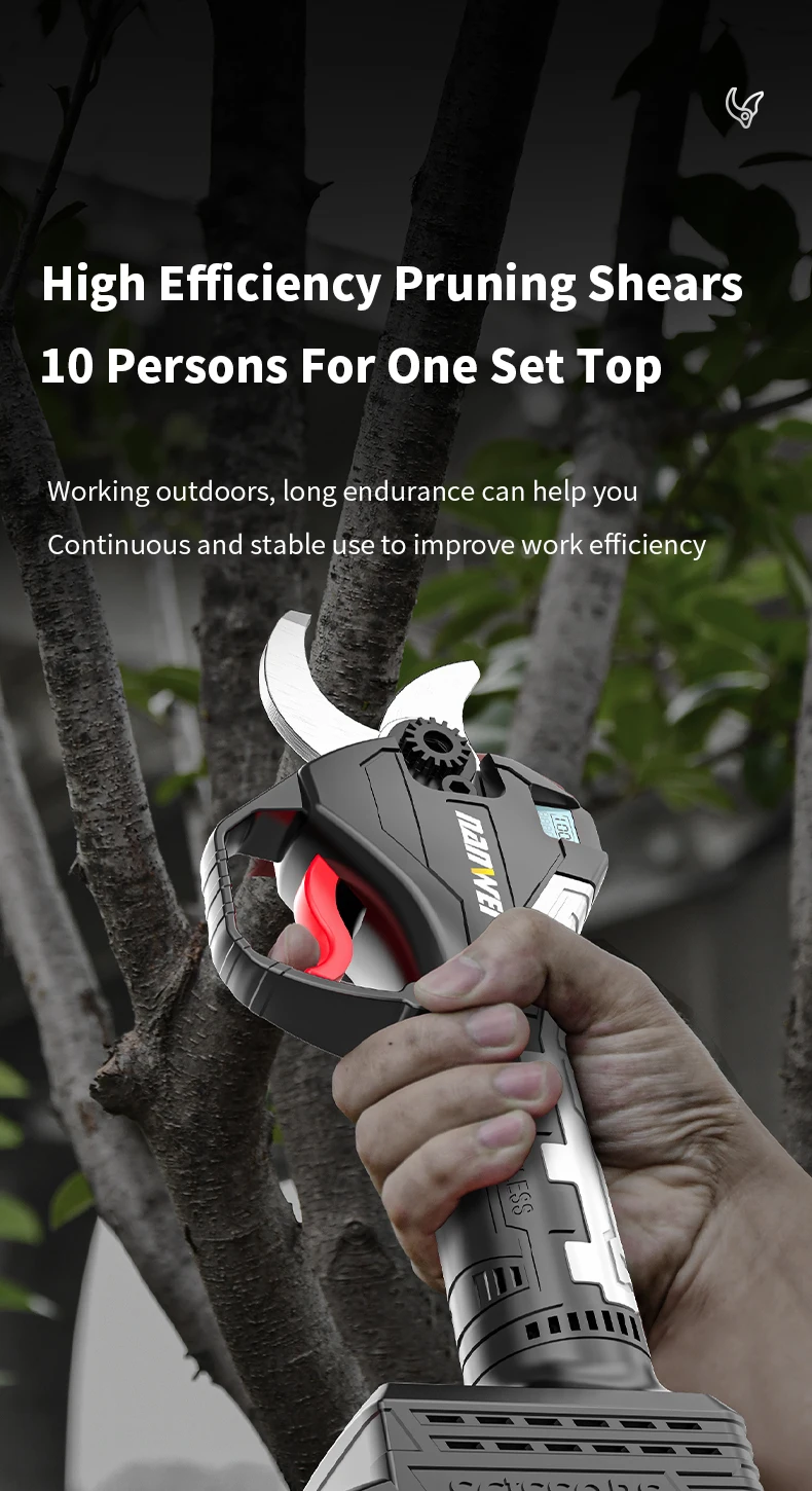 NANWEI Portable  Fruit Tree Scissors Two Lithium Battery Rechargeable Wireless Electric Pruning Shears Garden Tools