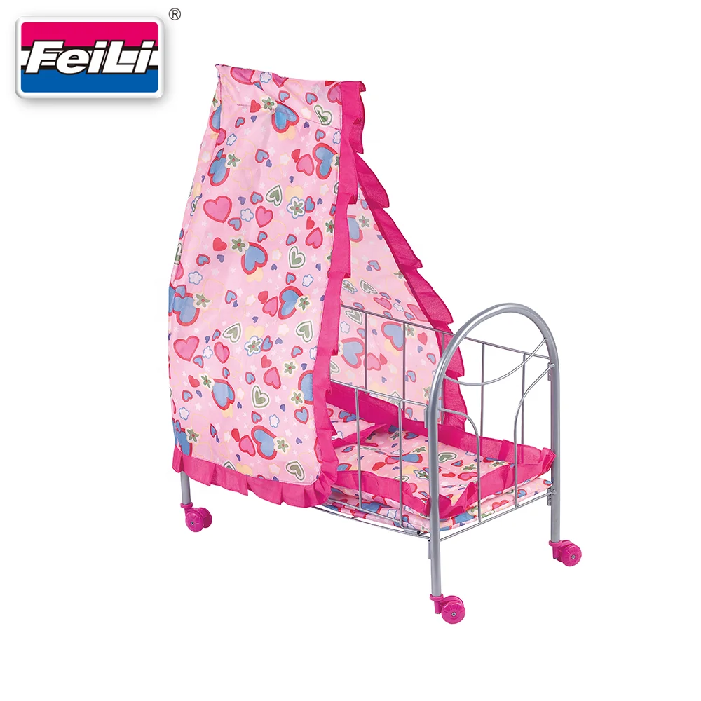 Hot seller on online shop metal baby doll bed with pillow and blanket for 18 inch dolls  baby doll furniture