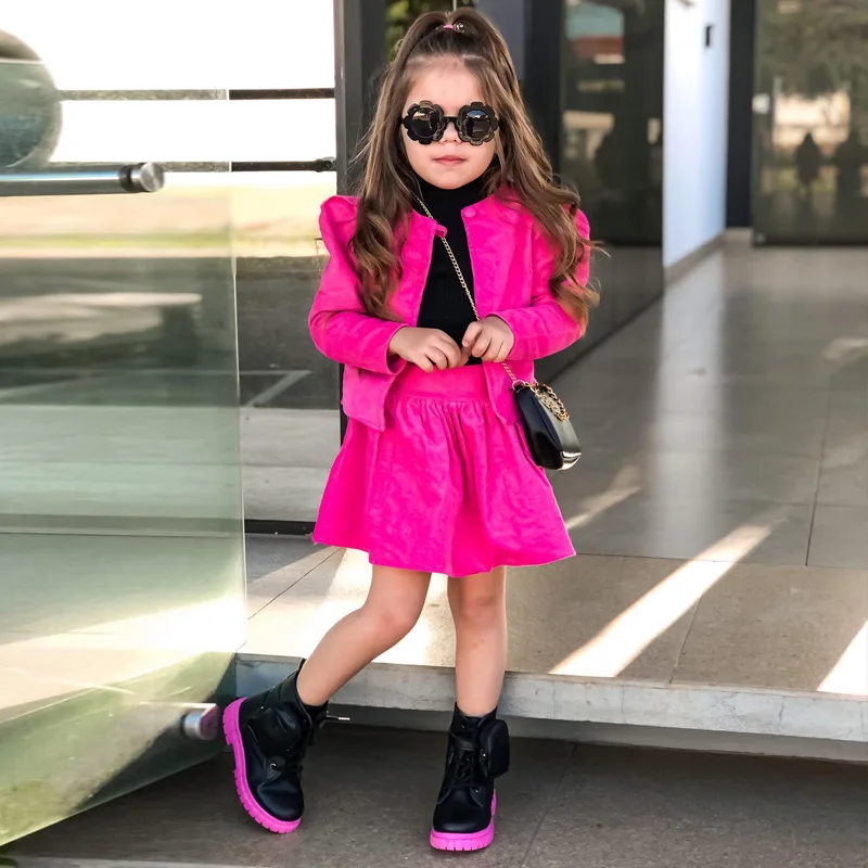 2022 autumn new style girls dresses outfits fashion short coat tops+skirt boutique girls clothes baby clothing sets