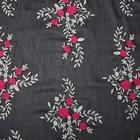 Fabric With Embroidery Beautiful Design Linen Cotton Georgette Fabric Red Flower With All Over Embroidery