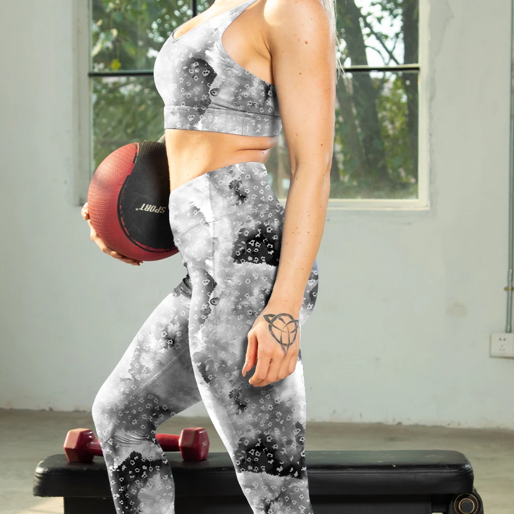 MIQI Custom Quick Dry Printed Women Sports Bra Suit High Waist Workout Leggings Active Wear Sets Fitness Yoga Wear