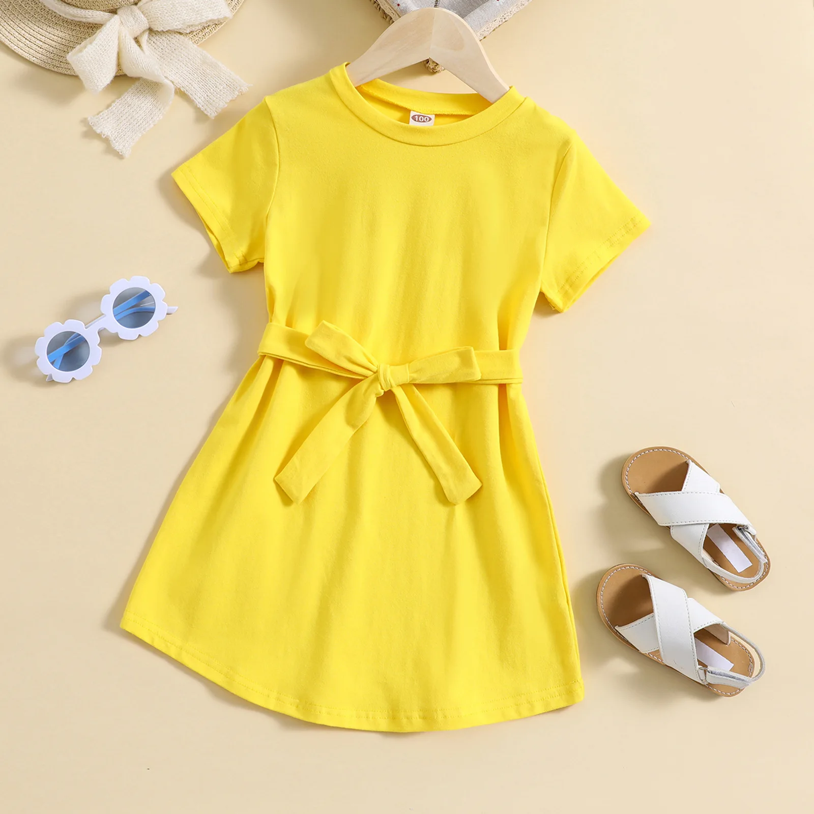 Korean style girls dress casual solid toddler girls short sleeve skirts summer boutique children's clothing kids dresses