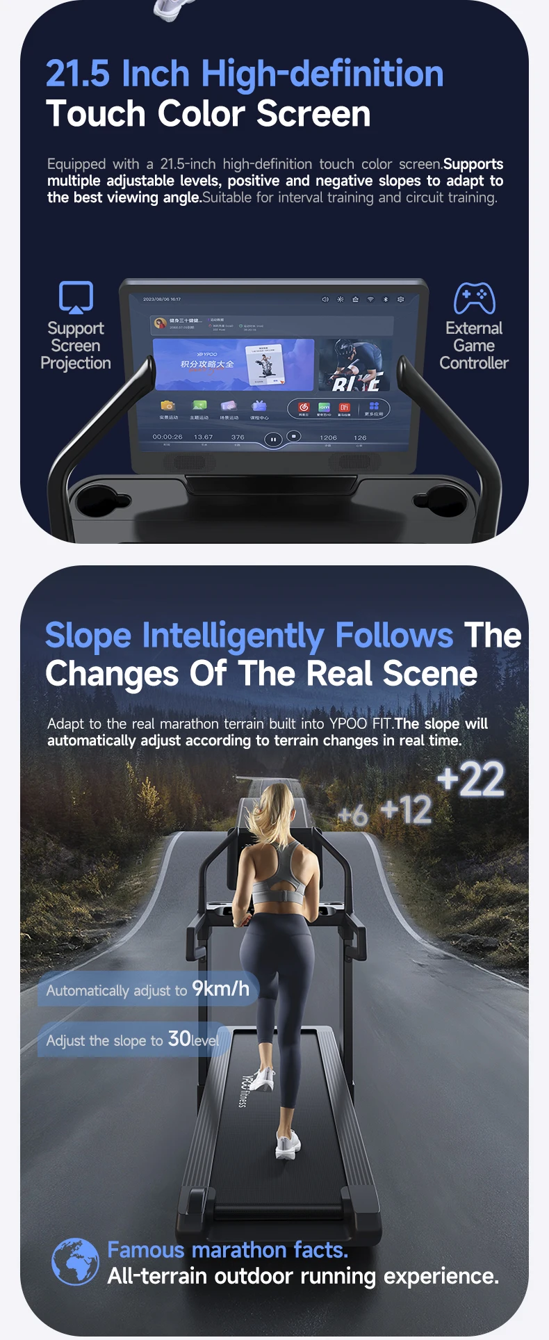 YPOO New OEM&ODM Manufacture Treadmill Home Semi Commercial CE ROHS Approved R Home Motorized Treadmills with App