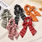 Flower Scarf Hot Sale Flower Print Knotted Bow Hair Scarf Scrunchies Satin Hair Scrunchies For Girls