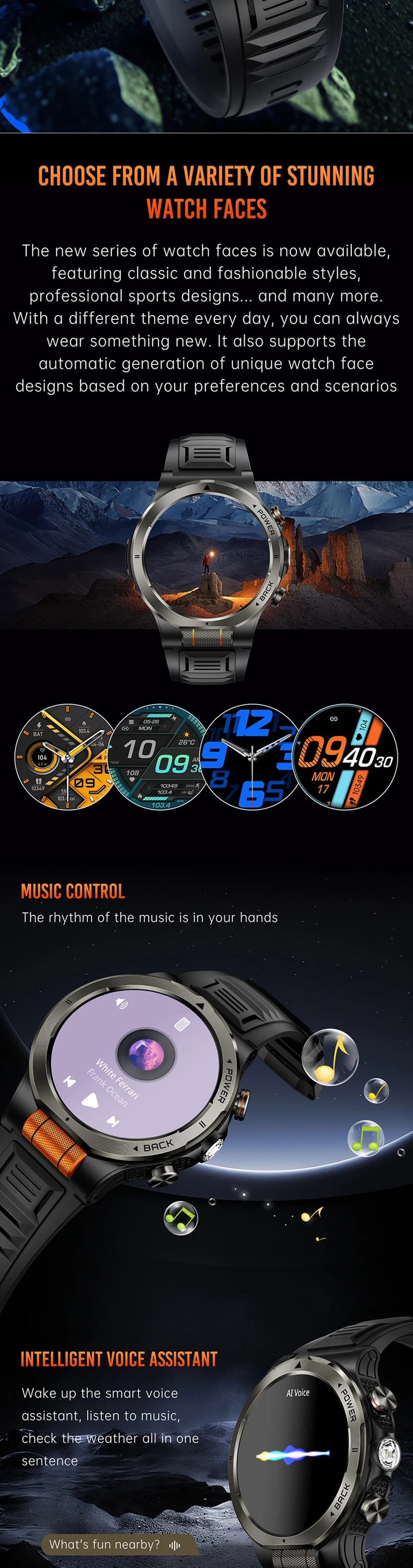 product kt91 smart watch 143inch amoled screen led flashlight 1100mah large battery health monitor 3atm waterproof sports watches-6