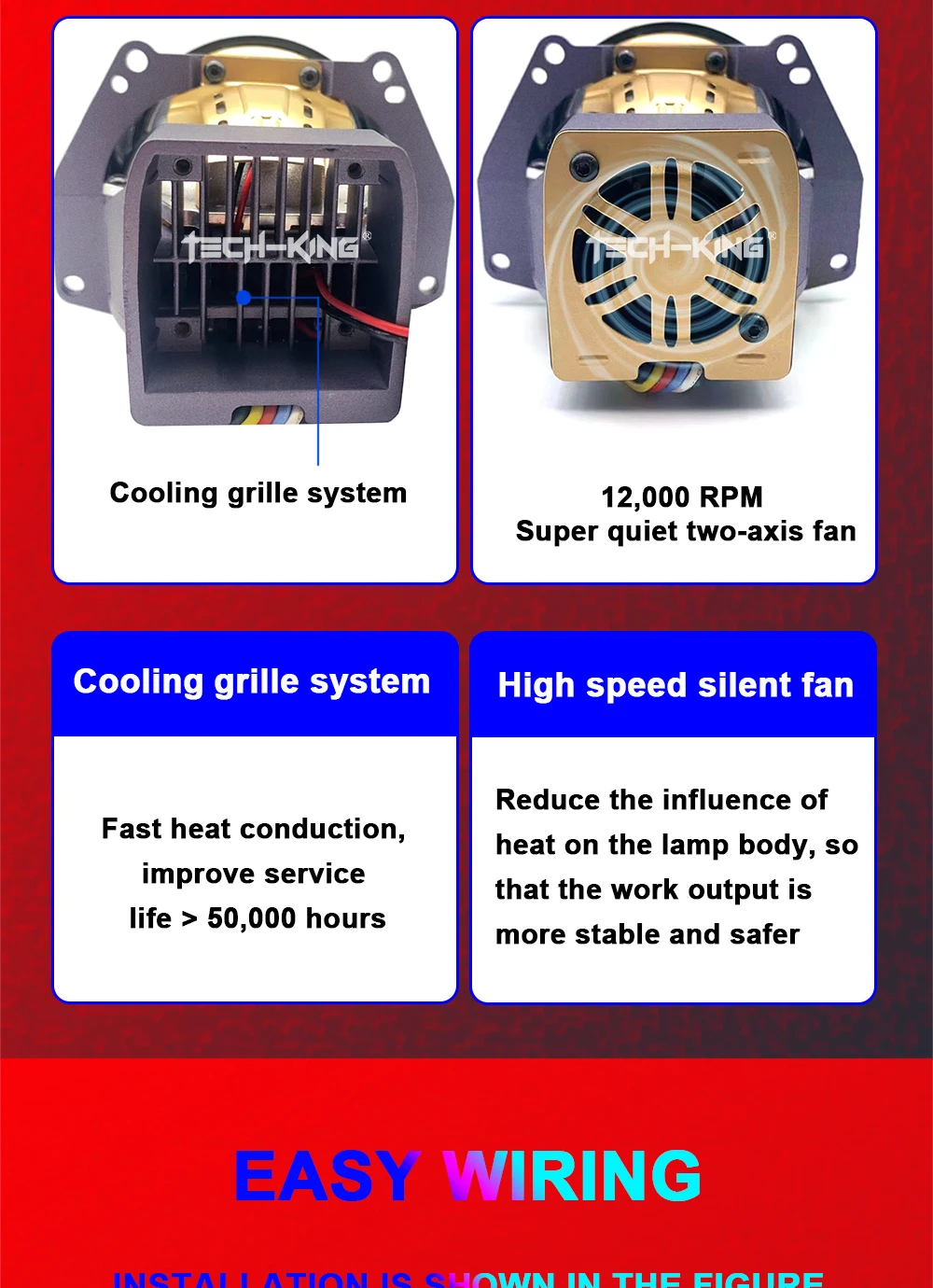 TECH-KING TIR bi-prism direct laser lens near and far light integrated 3-inch double lamp cup lens headlight projector headlamp