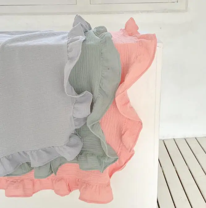 Toddler Gauze Cotton Muslin Swaddle Crinkle Throw Blanket Kids Burp Cloths Baby Receiving Ruffle Muslin Blanket