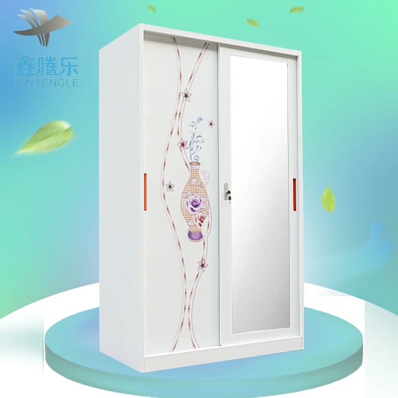 Modern Home Use Steel Printed Sliding Door Wardrobe Closet with Mirror Price Bedroom Furniture