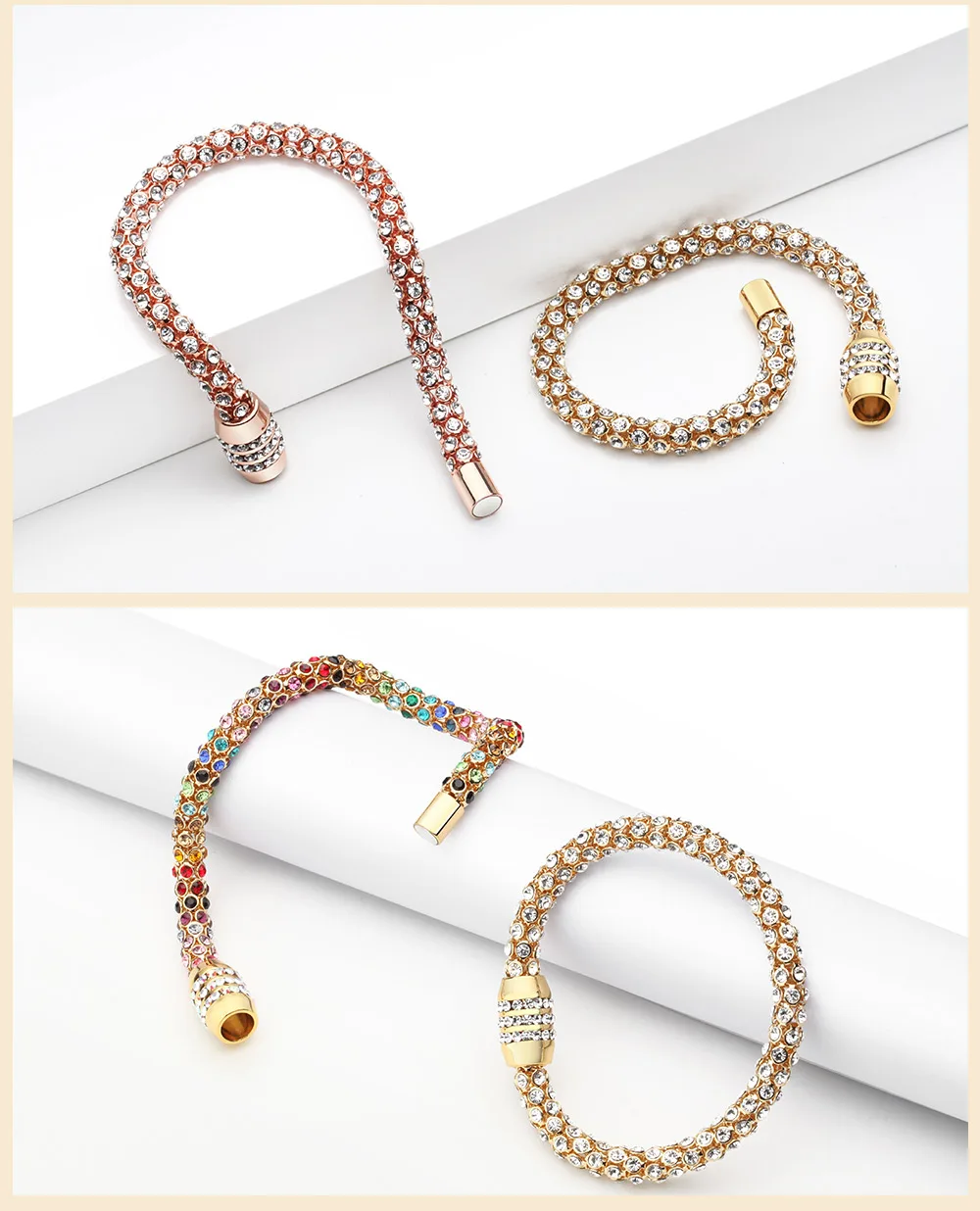 Pulsera con cristales coloridos, joyería para mujer, pulsera de malla metálica de color dorado 16 H0ec9e9dd4f064bffa1f90d721430c2c3q