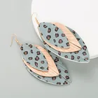 Earrings Multi-layered Leather Leopard Print Leaf Shape Modification Face Large Pendant Earrings