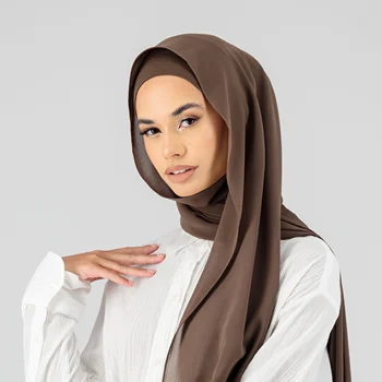 Top Quality Plain Chiffon Shawl And Matching Innercap Matching Color Set Premium Chiffon Hijab For Muslim Women
